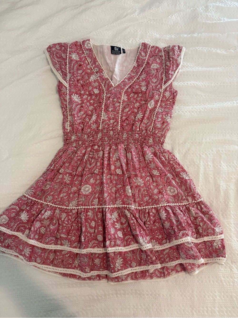 Madison Matthew’s Pink Block Print Mini Dress